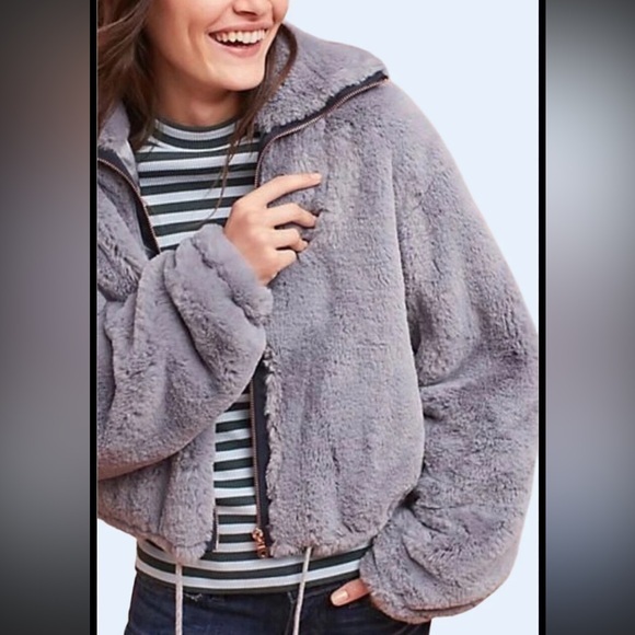 elevenses Jackets & Blazers - Anthropology Elevenses Charcoal plum  Teddy Jacket faux fir lined jacket L